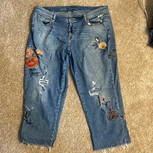 Lane Bryant Girlfriend Jean with Floral Embroidery and Distressing (size 18r)